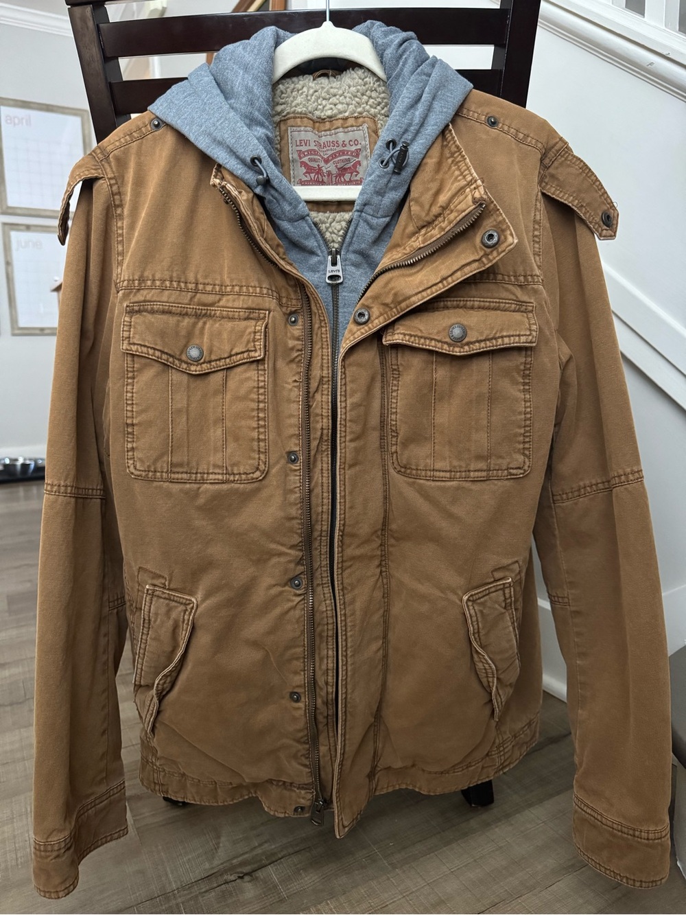 Levi’s Men’s Small Sherpa Lined Hooded Utility Field Jacket Tan Brown